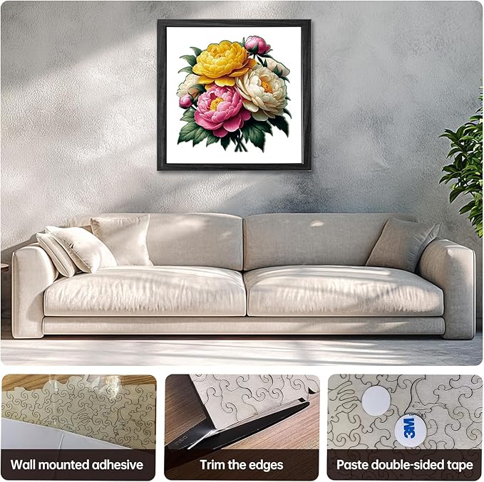 Wooden Puzzle, Multi-Color Peony Flower, Adult Wooden Puzzle, Colorful Wood Carving Puzzle Designed for Family and Friends, 11 * 11 inches, 200 Pieces (Medium)