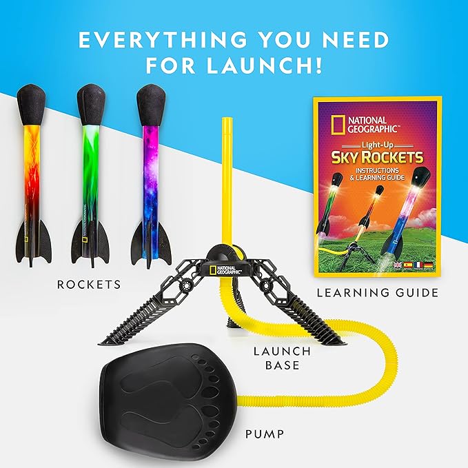 National Geographic Air Rocket Toy – Ultimate LED Rocket Launcher for Kids, Jump and Launch The Light Up, Air Powered, Foam Tipped Rockets up to 100 Feet