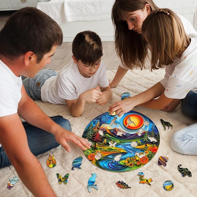 Wooden Puzzles for Adults - Unique Animal Shaped Sunrise Scenery Puzzle, 3D Vision Wooden Jigsaw Puzzle, Christmas Birthday Gifts for Friends/Family, Home Decor 8.5 * 8.5in 100pcs