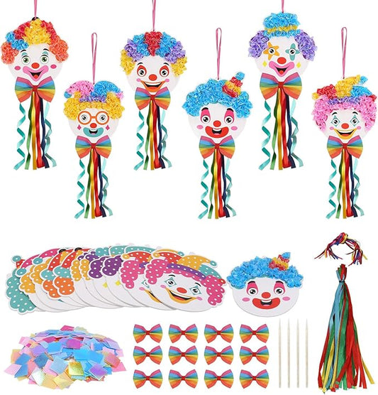 Fennoral 12 Pack Clown Craft Kit for Kids Make You Own Circus Poke in Art Craft Kits DIY Halloween Creative Activity Carnival Birthday Party Decoration