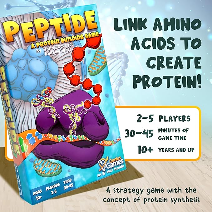 Genius Games Peptide: A Protein Building Game | A Strategy Card Game with Accurate Science for Gamers and Teachers | Teaches Amino Acids, mRNA, Organelles