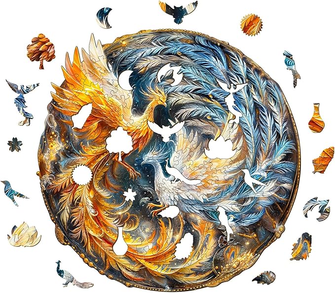 Wooden Puzzles for Adults, 300 Pieces Phoenix Puzzles, Wooden Adult Puzzles, Unique Jigsaw Puzzles Gifts for Puzzle Lover (L-13.3 * 13.3in)