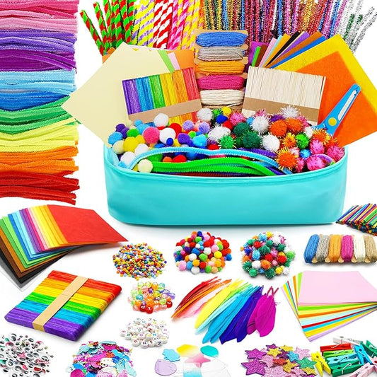 FUNZBO Arts and Crafts Supplies for Kid - Crafts for Girls Age 3, 4, 5, 6, 7, 8, 9 Years Old, Craft Kit with Pipe Cleaners, Pompoms & Craft Tools, Birthday Gifts for 4-8 Boys & Girls