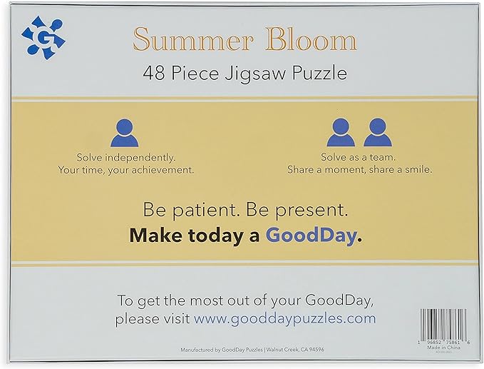 Large Piece Jigsaw Puzzle – Easy & Colorful, Dementia & Memory Activities for Seniors, Elderly Gifts, 48 Pieces, Summer Bloom