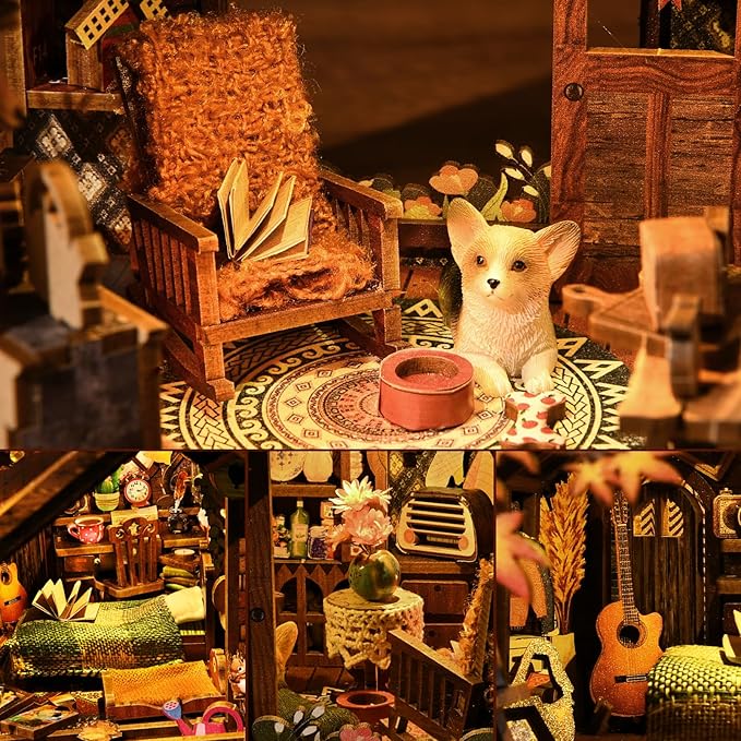 Book Nook Kit, Book Nook Kits for Adults and Teens, DIY Miniature Dollhouse Kit 3D Wooden Puzzle Booknook Bookend with LED Light