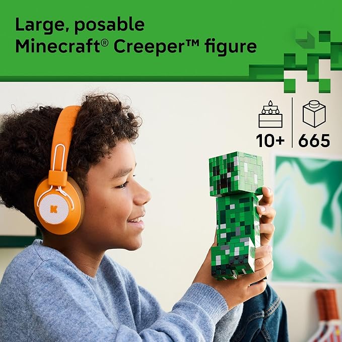 LEGO Minecraft The Creeper Kids Toy - Minecraft Toy for Gaming Fans - Room Decor for Gamers 10 and Up - Poseable Action Figure with 1st Version Minifigure - Gift for Boys and Girls - 21276