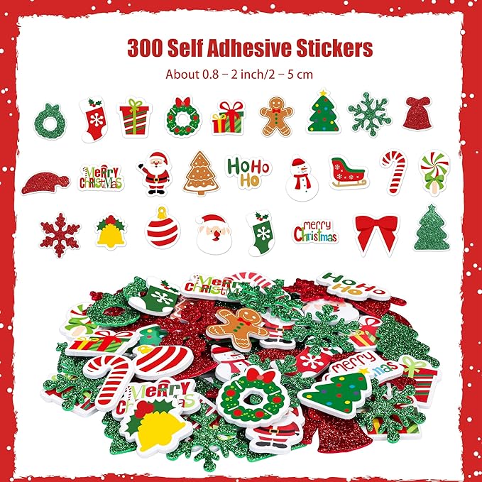 Fovths 24 Packs Christmas Foam Picture Frame Kits DIY Christmas Frame Crafts Picture Craft with 300 Self Adhesive Stickers for Xmas Party Favors Birthday Home Decor