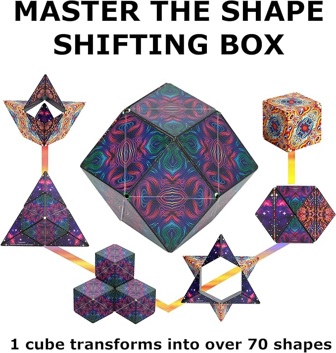 Shashibo Shape Shifting Box - Award-Winning Fidget Toy w/ 36 Rare Earth Magnets - Fidget Cube Transforms Into Over 70 Shapes, Sensory Toy Gift for Kids, Teens, and Adults (Spaced Out)