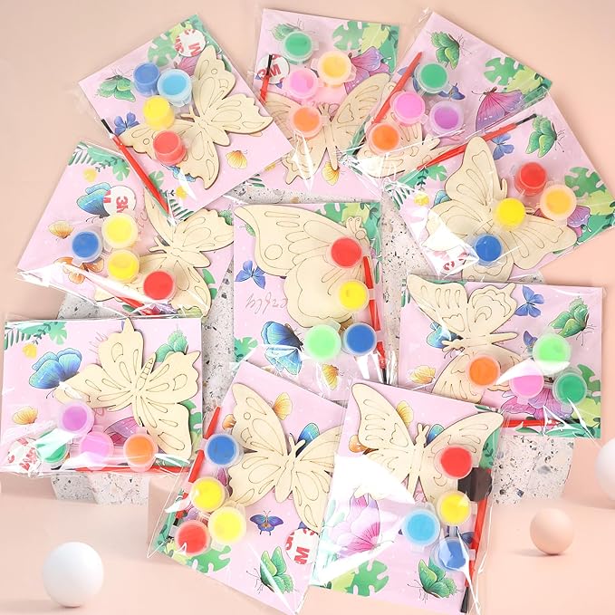 LARDUX Butterfly Party Favors, 24PCS DIY Wooden Arts & Crafts Painting Kit for Kid, Glow in The Dark Party Favors Family Crafts Birthday Party Christmas Gifts Toys for Boys Girls