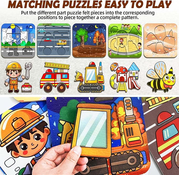 5 Sets Felt Puzzles for Toddlers 1-3,Toddlers 2-4,Felt Puzzles Educational Montessori Toys Gifts for 1 2 3 Year Old Kids Learning Toy Travel Game Gift for Boys Girls