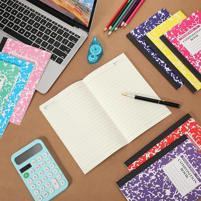 Fainne 100 Pack A5 Composition Notebooks Bulk College Ruled Composition Notebooks Marble Covers Notebook for Student Classroom Office Supplies 30 Sheet/60 Page(10 Color)