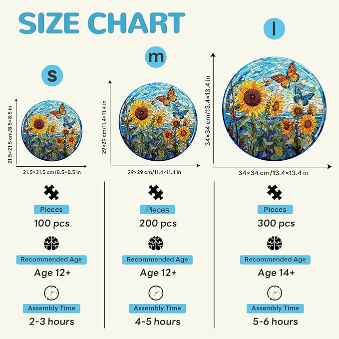 Wooden Puzzles for Adult, Wooden Sunflower and Butterfly Puzzles, Wood Jigsaw Puzzle, Wood Adult Puzzle, Birthday for Puzzle Lover (S-8.5 * 8.5in-100pcs) ASIN B0D477DF3W