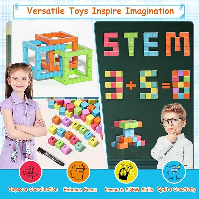 Magnetic Blocks, Magnet Building Cubes for Toddlers Ages 3-5, STEM Educational Sensory Autism Montessori Preschool Toys, Gifts for Kids Ages 4-8 Year Old Boys and Girls
