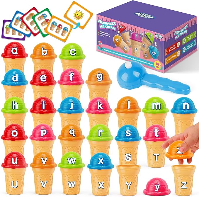 Aizweb Ice Cream Alphabet Learning Toys,Color Sorting Matching Letter Game for Toddlers,Stacking Montessori Preschool Kindergarten Learning Activities,Educational ABC Fine Motor Skills Toys
