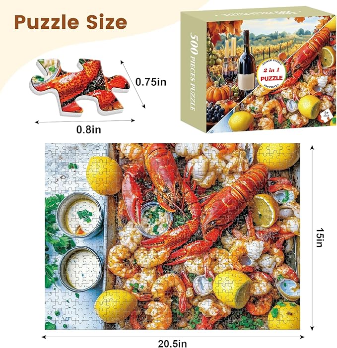 2 Pack Puzzles for Adults 500 Piece Winery & Seafood Dinner Jigsaw Puzzles for Adults, 500 Pieces Birthday Party for Family Kids, Funny Puzzle, 20.5x15 in