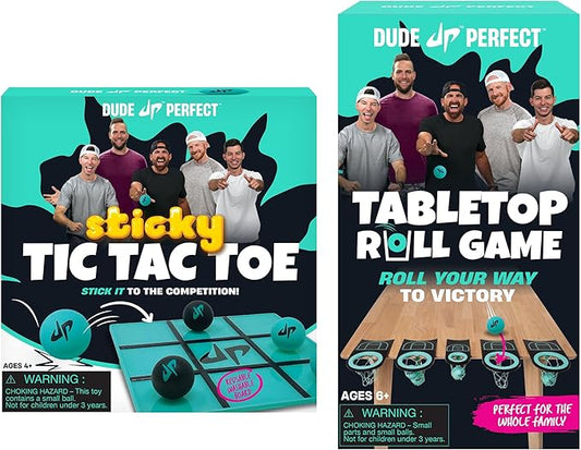 Dude Perfect Sticky Tic Tac Toe & Tabletop Roll Set | Indoor & Outdoor Games, Perfect Fun for Family Game Night & Parties, Birthday for Children, Kids & Adults | Ages 4+ & 6+
