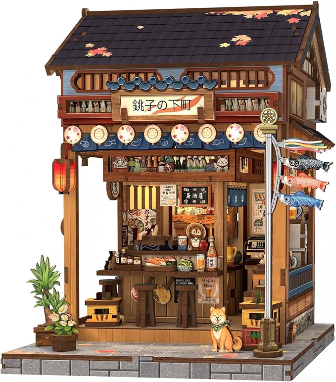 Fsolis Book Nook Kit - DIY Miniature House Kit for Adults Mini House Tiny 3D Puzzles for Bookshelf Diorama Decor Gifts for Women Teenagers Puzzle Lovers (Izaka-ya Kurosawa)