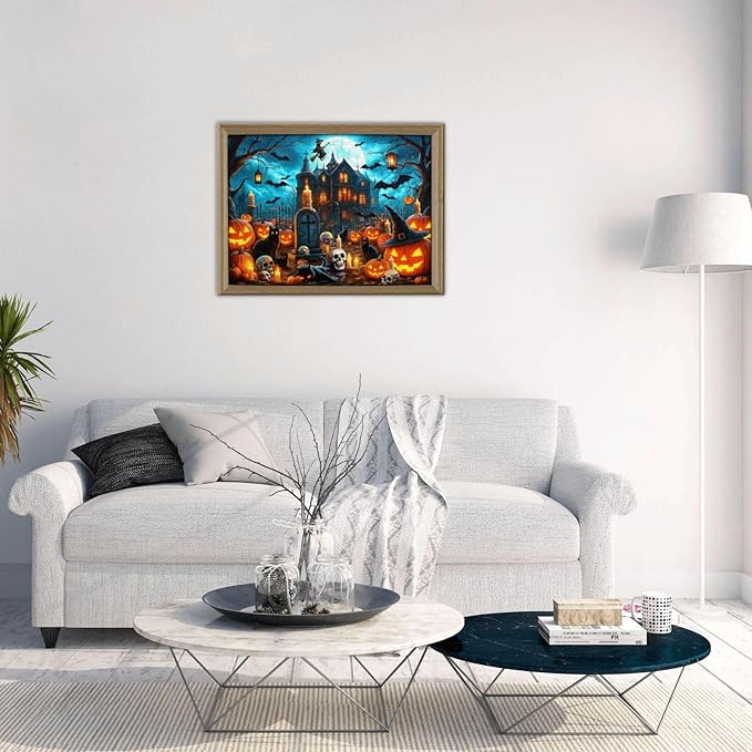 Halloween Haunted House 500 Pieces Jigsaw for Adults Horror Haunted Mansion Scene Jigsaw Horror House Ghosts Pumpkin Skeleton Grave Theme Puzzles for Adults