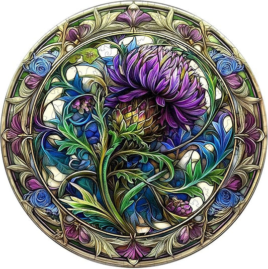 KAAYEE Wooden Jigsaw Puzzles-Scotch Thistle Wooden Puzzle Adult 450 PCS Unique Shape Wood Puzzle Adult,3D Visual Effect Puzzle for Adults,Family Puzzles Aduls (XL-17.3 * 17.3in)