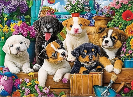 300 Piece Jigsaw Puzzle for Adults – Cute Dogs & Blossoms Artwork, Premium Puzzle for Dog Lovers, Fun Challenge & Home Decor (20.5" × 15")