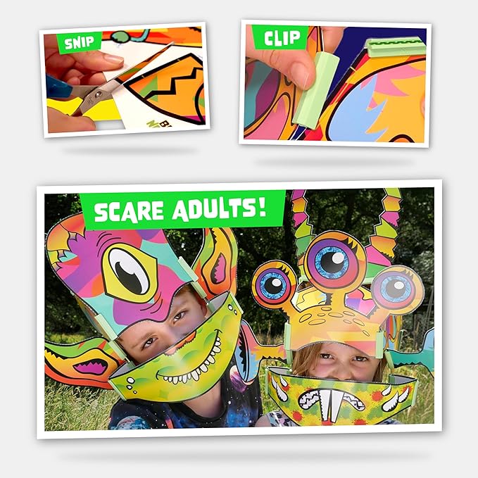 JUNKO Alien Head Kids Craft Kit – Build & Wear Costume for Boys & Girls Ages 6–10 – 200+ Mix & Match Combos – Fun Parent & Child Activity – Recycled & Reusable Craft Set