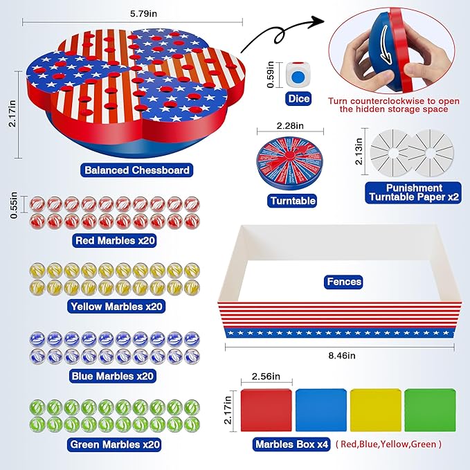 Wobble Balance Marble Game for Kids – 80 Colorful Marbles, Dice, Chessboard, Turntable,Challenge Cards, Fun Family Board Game for Parties, Gifts for Kids Ages 6-12+
