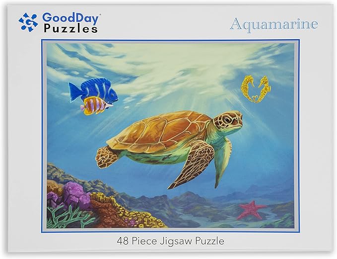 Large Piece Jigsaw Puzzle – Easy & Colorful, Dementia & Memory Activities for Seniors, Elderly Gifts, 48 Pieces, Aquamarine