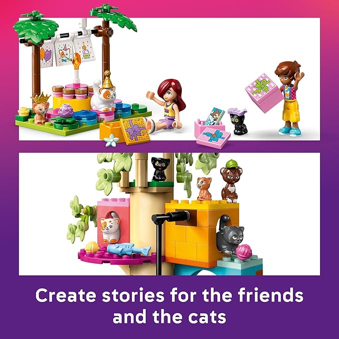 LEGO Friends Cat Birthday Party & Tree House Building Toy - Pretend Play Building Blocks W/Cat Toys & 2 Minidolls - Creative Storytelling Kids Toy for Girls and Boys, 9+ - Birthday Gift Idea- 42666