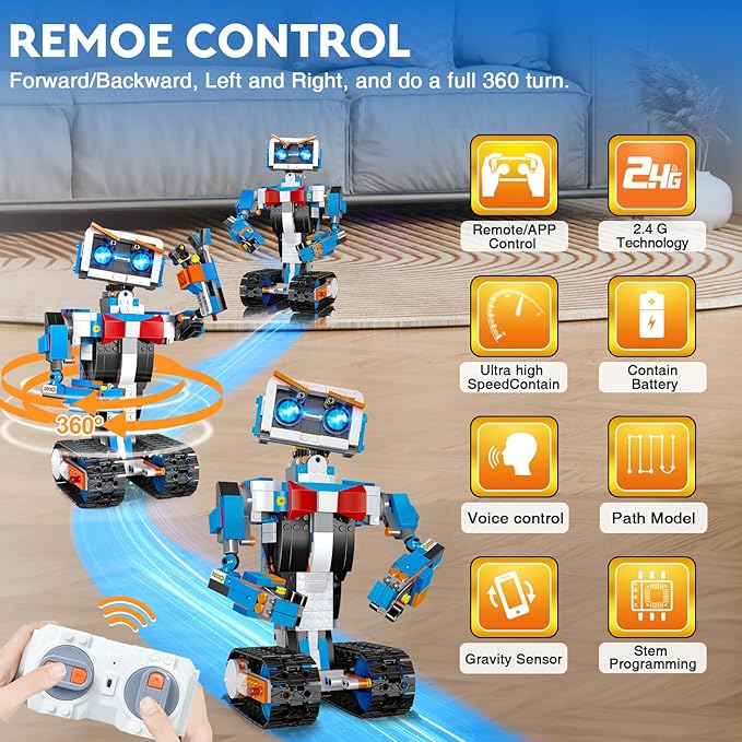STEM Building Robot Toys for Kids 8-12, Educational Science Build Block Kits, Educational Remote Control Toy with App Control, Birthday Gift Ideas for Boys and Girls