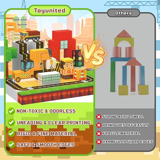 138PCS 0.8In/2CM Magnetic Blocks, Constructions -Themed Magnet Cubes Building Block Toy for Kids 3+, Christmas & Birthday Gifts