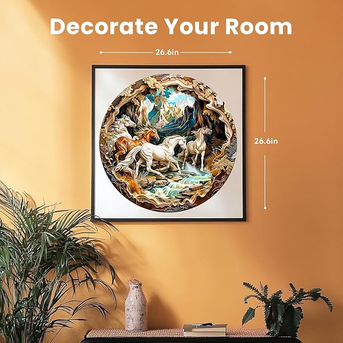 Masseruon 1000 Piece Puzzle for Adults, 26.6 * 26.6in Horse Puzzle for Adults, 1000 Pieces Flat Puzzles with 3D Visual Effect When Completed, Adult Puzzles Games