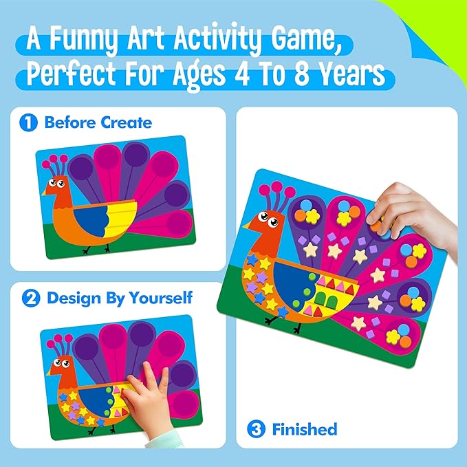Foam Sticker Art Activity, 20 Wild Animal Art Boards with 1660 Foam Stickers in 10 Colors, Funny DIY Activity Creative Craft Kits Travel Game for Kids, Boys & Girls