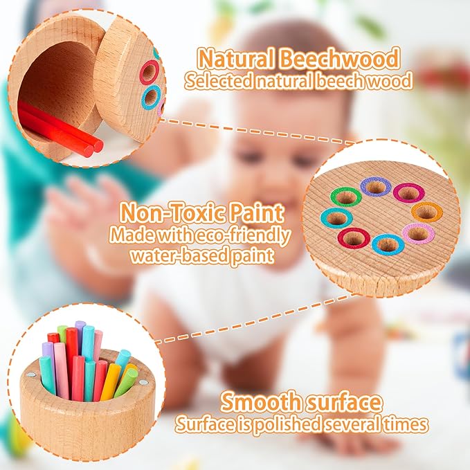 Montessori Toys for 3 Years Old - Color Sorting, Wooden Toddler Learning Toys with Sensory Color Matching for Toddlers
