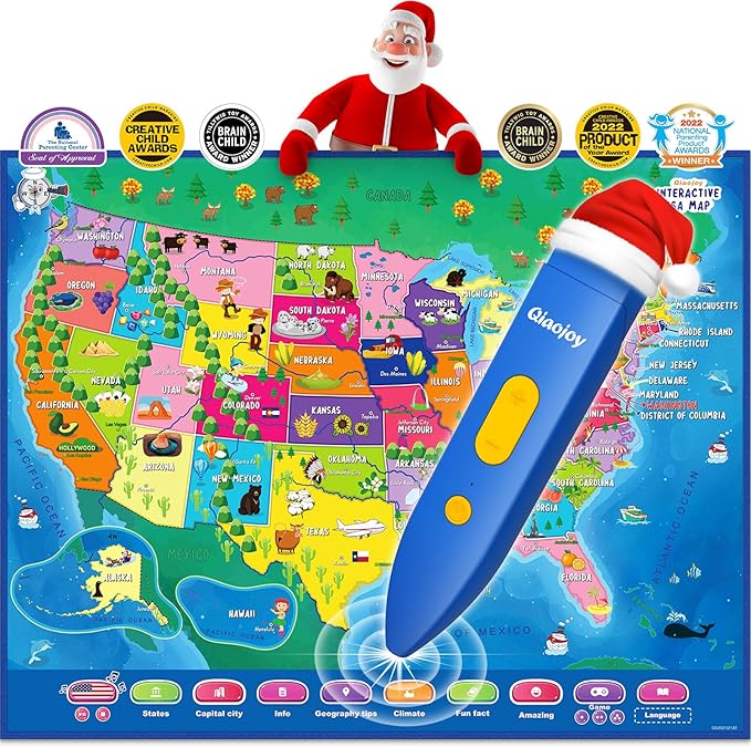 V2 Interactive Kids Map Bilingual United States Map for Kids Learning, Educational Talking USA Map Poster Geography Games Personalized Kids Toys for Boys & Girls Ages 3-12