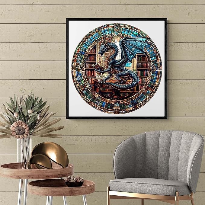 KAAYEE Wooden Puzzles for Adults-Dragon Library Wooden Jigsaw Puzzle Unique Shape Wooden Puzzle Wood Puzzle for Adults,Family Puzzles for Aduls (L-13.4 * 13.4in-300pcs)