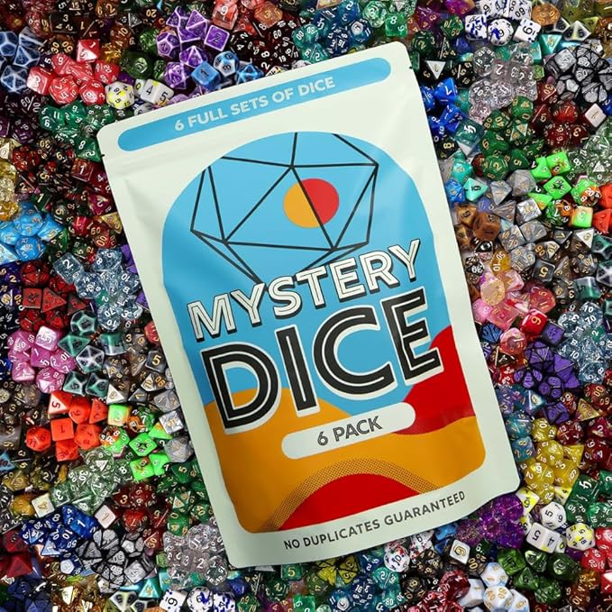 1985 Games Mystery Dice, Set of 7 Polyhedral Dice, Wide Range of Patterns, Gaming Dice, Suitable for Role Playing, Table Games (Pack of 6)