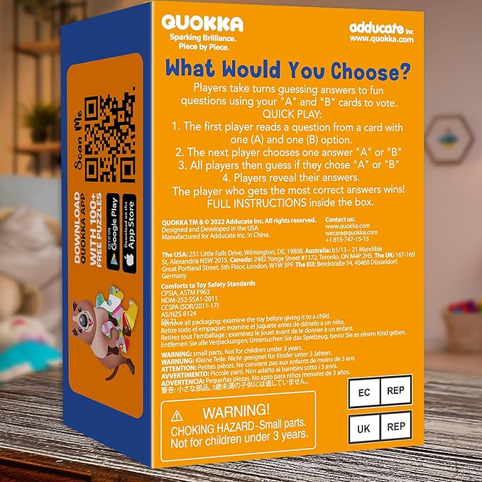 QUOKKA Board Game for 8-12 Year Olds - 4 Set - Family Card Game for Kids Ages 6-8 - What Would You Choose - Do Family Rather? - Pick Your Answer - Get to Know Your Families
