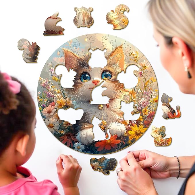 Wooden Puzzles for Kids Ages 4-6, Lovely Cat 50 Pieces Kids Puzzle, Children Birthday Easter Puzzle Gift Idea, Educational Puzzles Toys for Boys and Girls (11.4 * 11.4in)