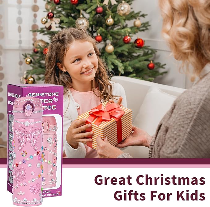 Gifts for Girls, Decorate Your Own Water Bottle for Girls with Gem Stickers, Girls Fun DIY Arts and Crafts Kit for Children Ages 4-6-8-12, Birthday Gifts for Teen Graduation Back to School Gift Ideas