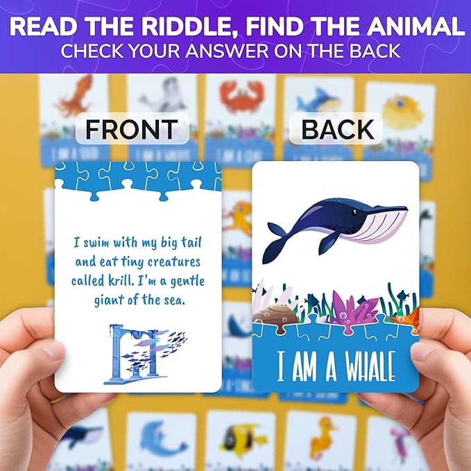 QUOKKA Search and Find Puzzles for Kids Ages 4-6 - Riddle Kids Puzzles 6-8 Years Old - 70 Unique Pcs - 20 Illustrated Guessing Cards - Engaging Children Themes - Ocean Puzzle Gift for Toddlers 3-5