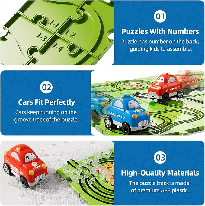 Bennol Toddler Toys Gifts for 2 3 4 5 Year Old Boys, 56 Jigsaw Puzzle Race Track Car Set for Kids Toddlers 1-3 2-4 3-5 4-6, Puzzle Tracks Car Toys Gifts for 2 3 4 5 Year Old Boys Kids