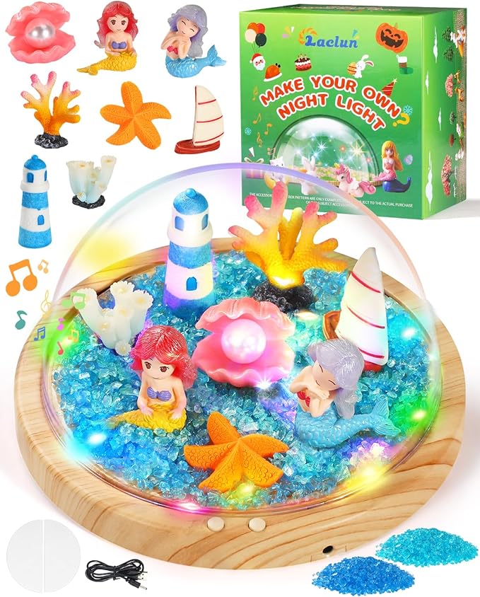 Laclun Mermaid Toys for Girls, Make Your Own Mermaid Night Light with Music,Arts and Crafts for Kids,Gifts for 4 5 6 7 8 9 10 Year Old Girl,Ideal Christmas Gifts Best Toy