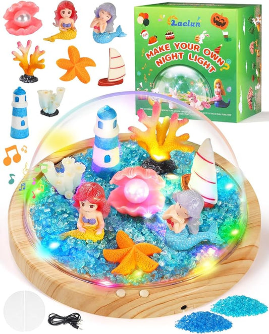 Laclun Mermaid Toys for Girls, Make Your Own Mermaid Night Light with Music,Arts and Crafts for Kids,Gifts for 4 5 6 7 8 9 10 Year Old Girl,Ideal Christmas Gifts Best Toy
