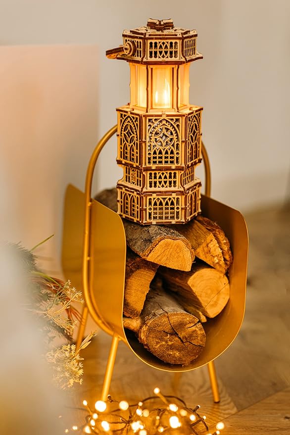 Wood Trick Antique Lantern Luminous LED 3D Wooden Puzzles for Adults to Build - 2-Mode Lighting - Engineering DIY Project Mechanical 3D Puzzle Model Kits for Adults