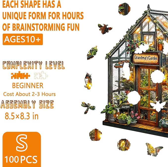 Wooden Puzzles for Adults - Grandma's Garden Wooden Jigsaw Puzzle for Adults, Colorful Flowers Wood Puzzles Adult, Gifts for Family and Friends, Wall Art Home Decor (S-8.5 * 8.3in-100 Pieces)