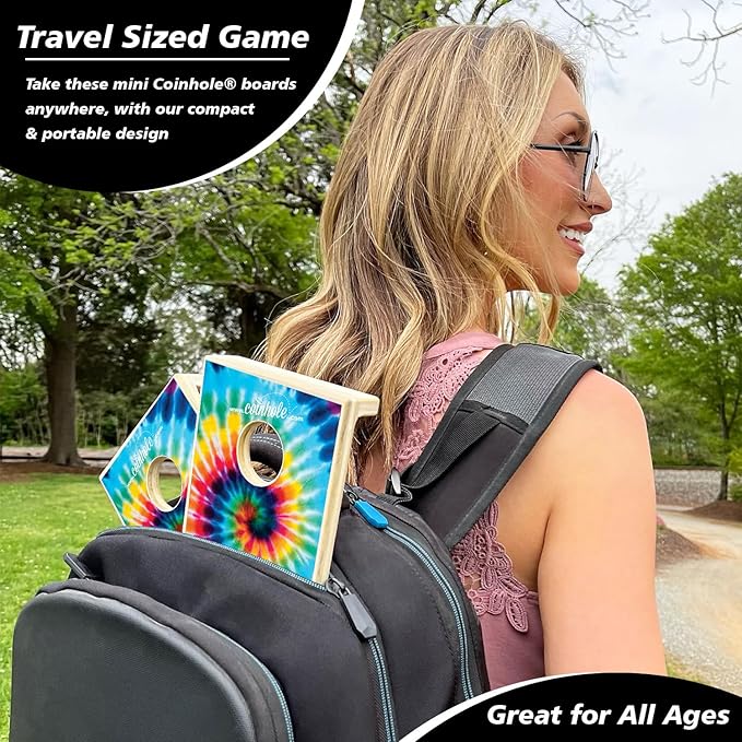 Coinhole Desktop Coin Bouncing Party Game Set | Tabletop Cornhole Board Game | Small Cornhole Travel Game Includes Coins