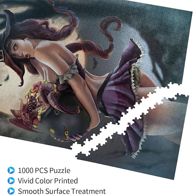 Challenge 1000 Pieces, Red Dragon, Witch.Premium Quality Wooden Puzzles,Brain Challenge Puzzle Game, Relaxation and Entertainment Activity Size: 29.5X19.7 in and 1:1 Original Picture Poster