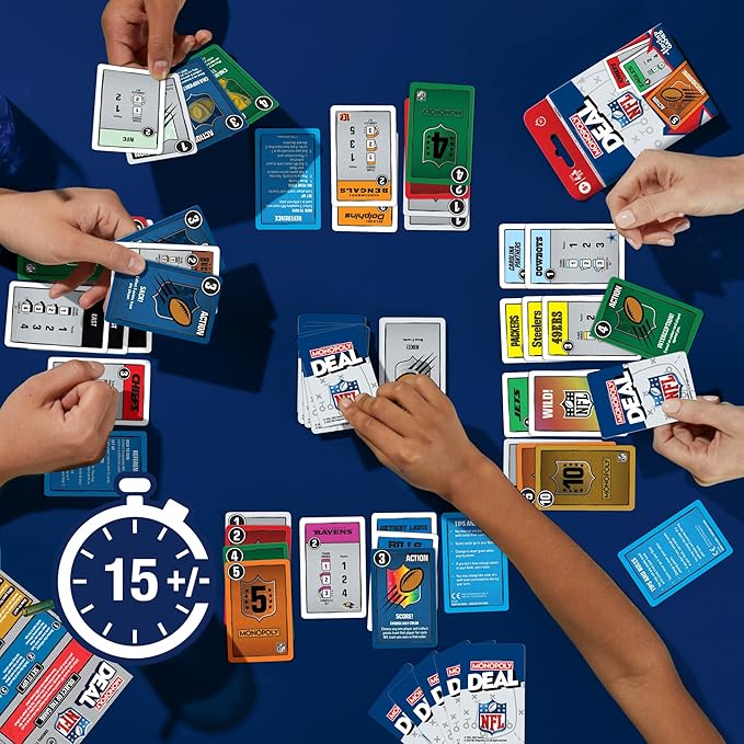 Monopoly Deal NFL Edition Game | Officially Licensed NFL Card Game for Families and Kids | Ages 8+ | 2-5 Players | 15 Mins. | Football Games