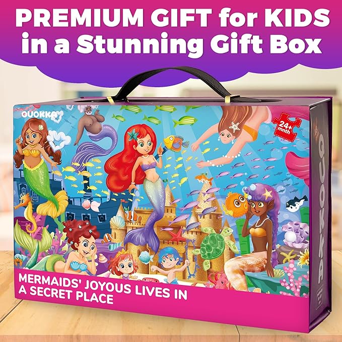 QUOKKA Giant Floor Puzzles for Kids Ages 4-6 - 2x3 Feet Extra-Thick 48 Pieces Toddler Puzzle Ages 3-5 – Mermaid Educational Activity for Boys Girls – Premium Box with Sturdy Handle & Magnetic Closure