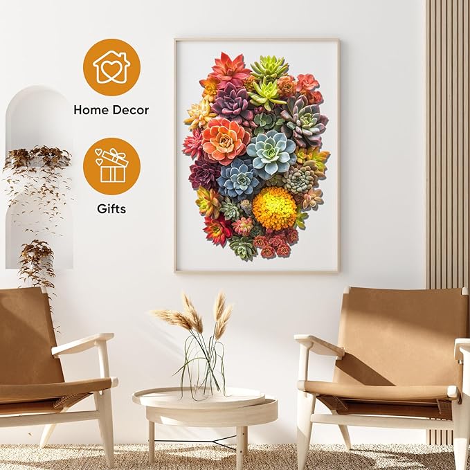 delobi Succulent Waterfall Wooden Puzzles, 200 Pieces Jigsaw Puzzles 13.1'' x 8.9'', Unique Design Liberty Wooden Puzzles for Adults and Kids, Family Game Gift Royal Size